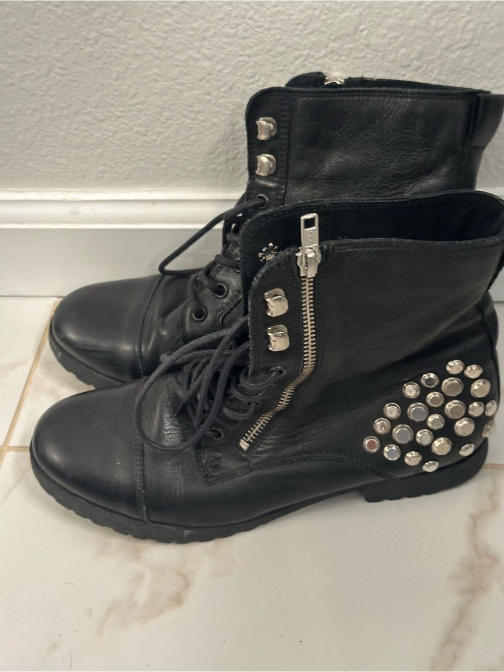 Aldo Black Studded Lace-Up Combat Boots